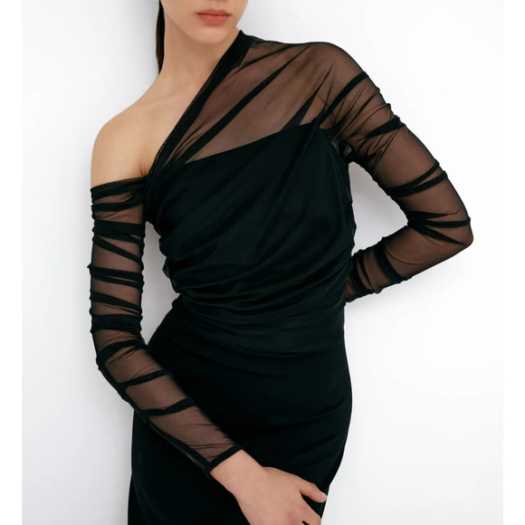 Marcella Monroe Mermaid Dress Size Small Black Stretch Mesh Evening Wedding - Picture 3 of 11